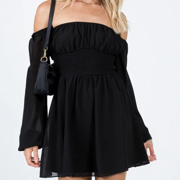 princess polly laurita shirred mini dress Laurita Shirred Mini Dress Black